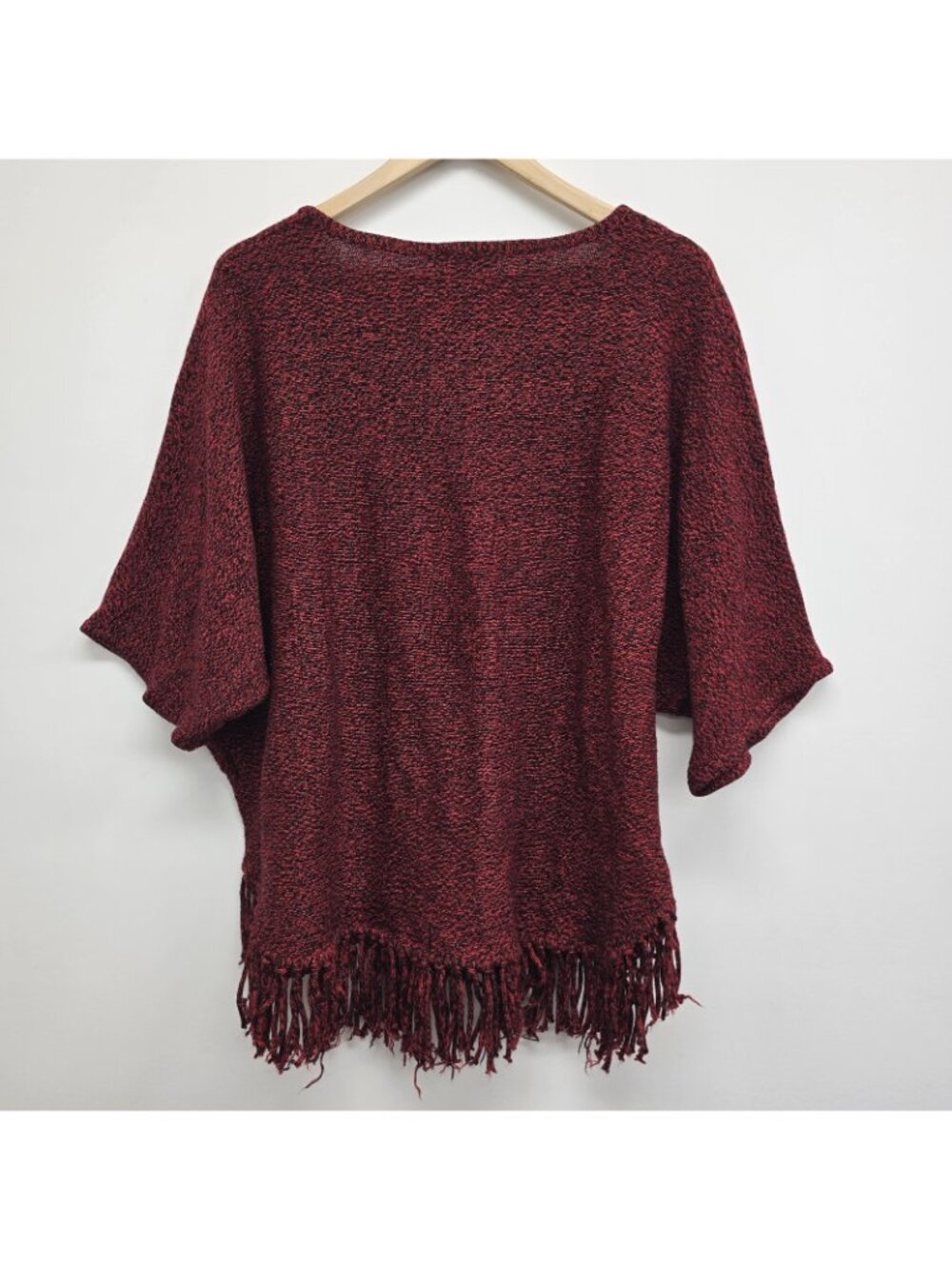 Relativity Womens XL Dolman Sleeve Poncho Sweater Marled Knit Fringe Hem Boho - Picture 2 of 7